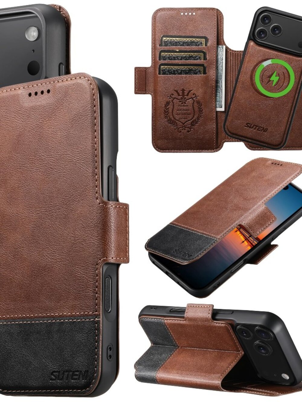 for iPhone 17 Pro Max Wallet Case with Card Holder, Leather Magnetic Kickstand